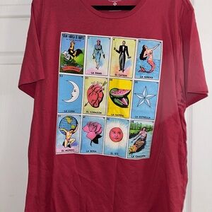 Light Red Graphic T-Shirt with Loteria Design